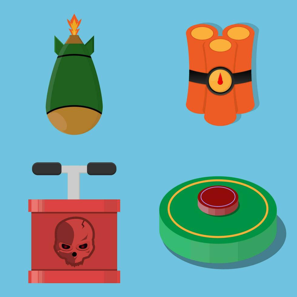 a set of icons that include a bomb, a rocket, a gun and a box vector