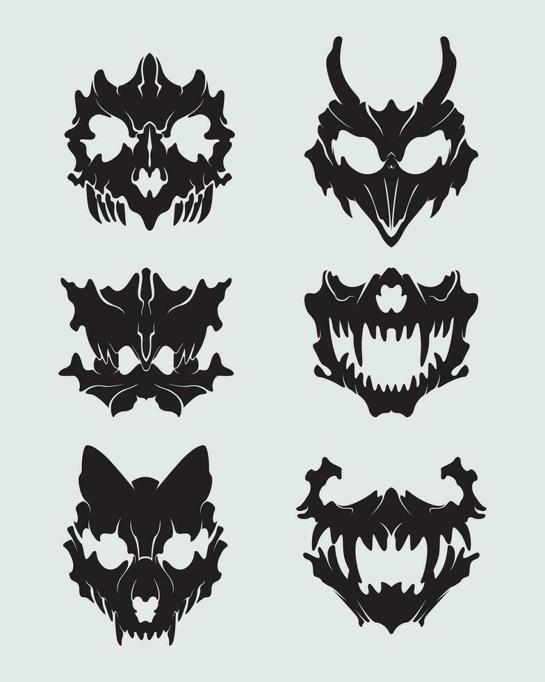 Evil Mask set collection wolf vector element silhouette black skull sticker printable