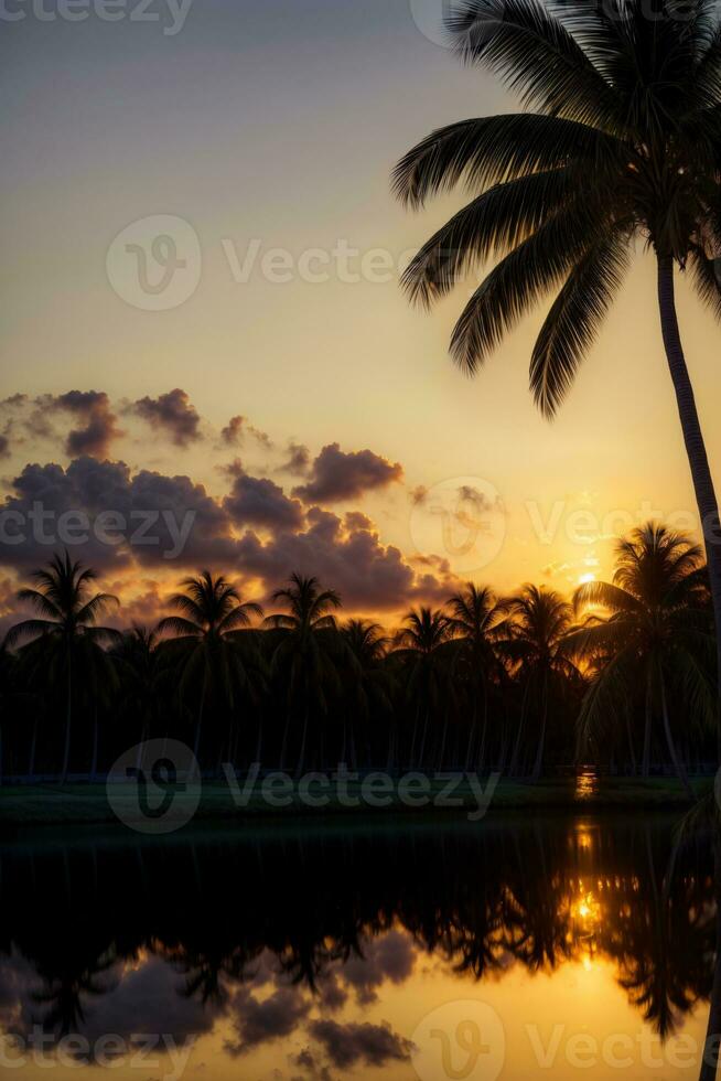 A Palm Tree Sitting Next To A Body Of Water. AI Generated photo
