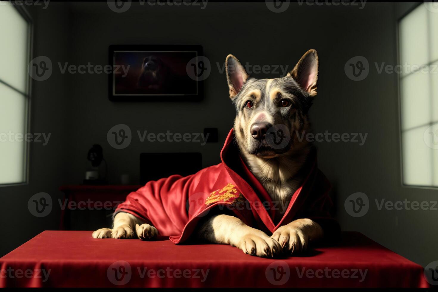 un perro ese es tendido abajo en un mesa. ai generado foto