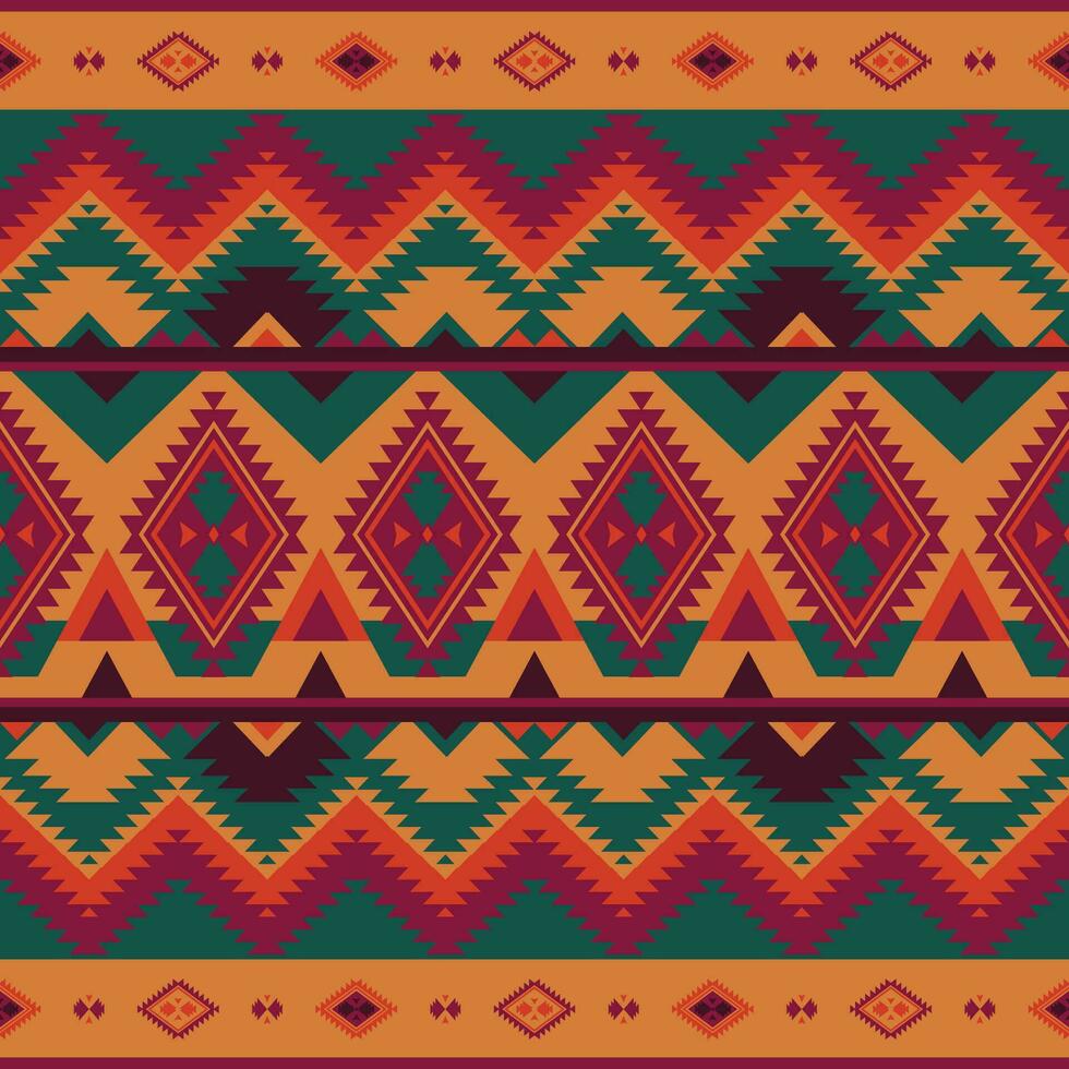 Navajo style seamless pattern with retro color palette - ethnic geometric colorful print design vector