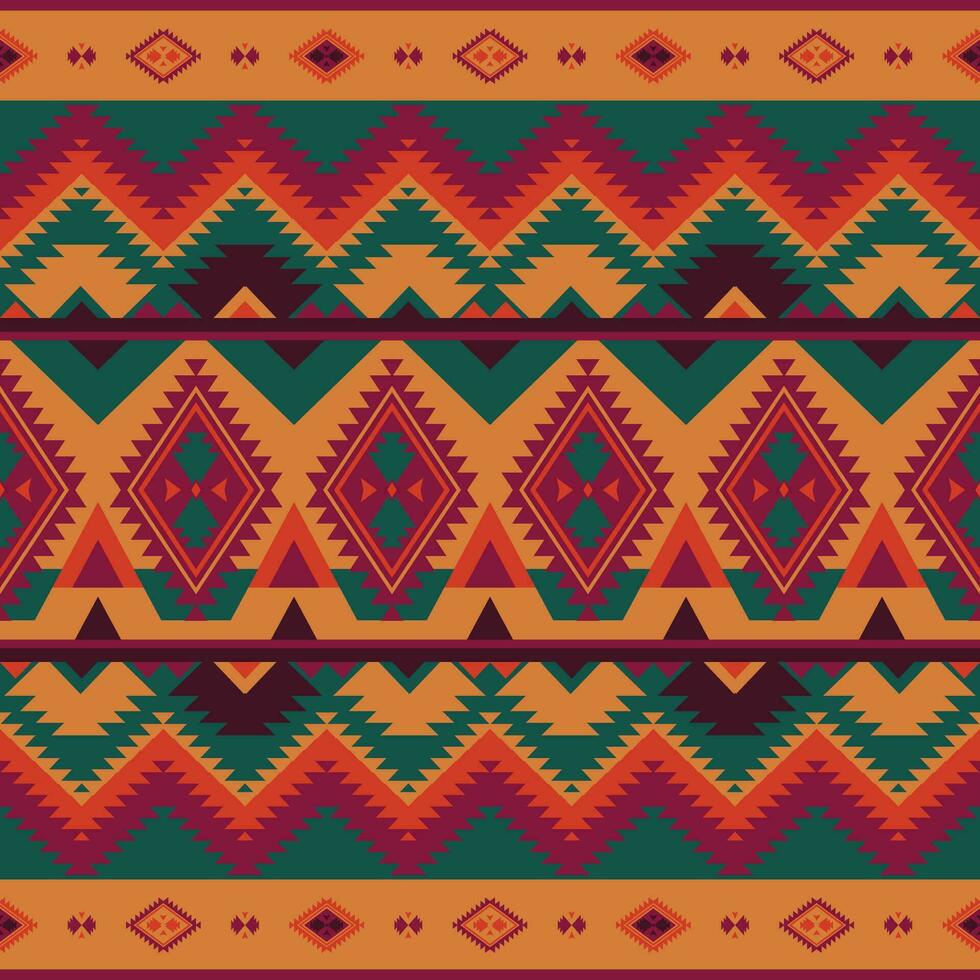 navajo estilo sin costura modelo con retro color paleta - étnico geométrico vistoso impresión diseño vector