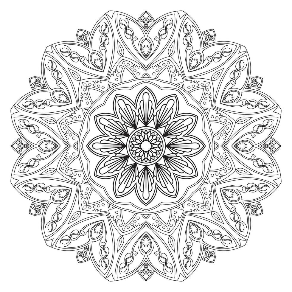 Circle shaped mandala. Intricate flower petals meditation meditation border. Symmetrical. Ethnic tribal. vector