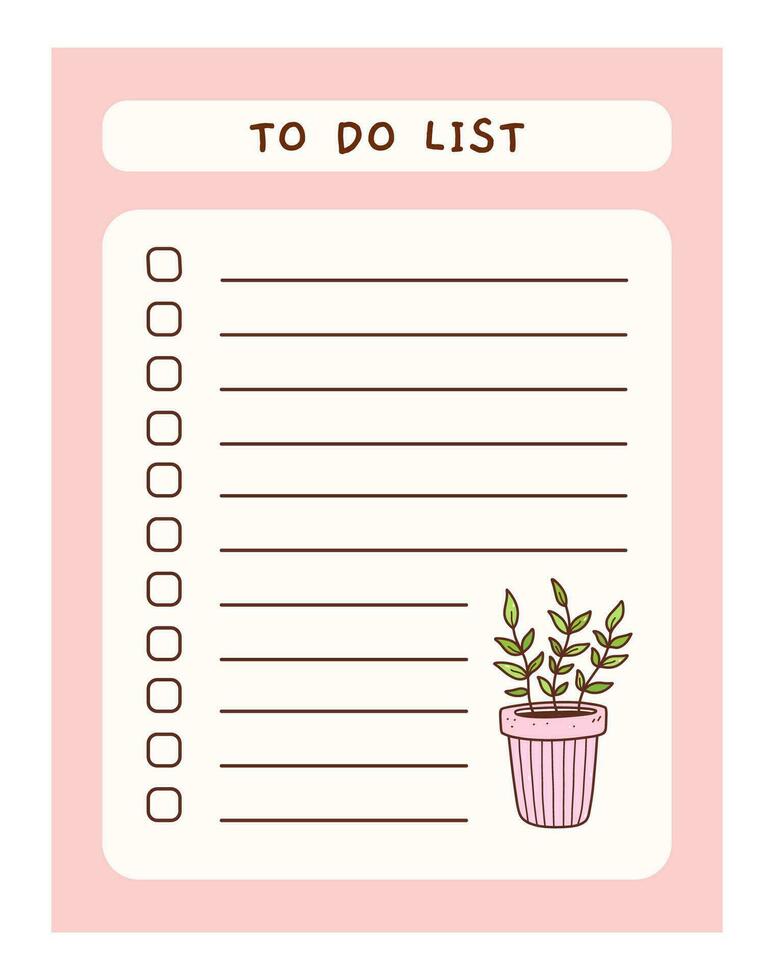 Cute to do list template with floral element. Funny design of daily planner, schedule or checklist. Perfect for planning, memo, notes and self-organization. Vector hand-drawn illustration.