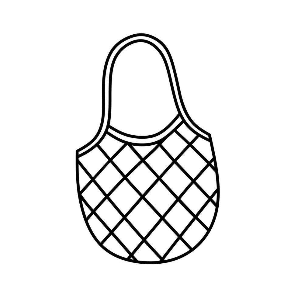 Reusable string bag isolated on white background. Grocery mesh or net bag. Vector hand-drawn illustration in doodle style. Perfect for cards, decorations, logo. Zero waste, ecology concept.