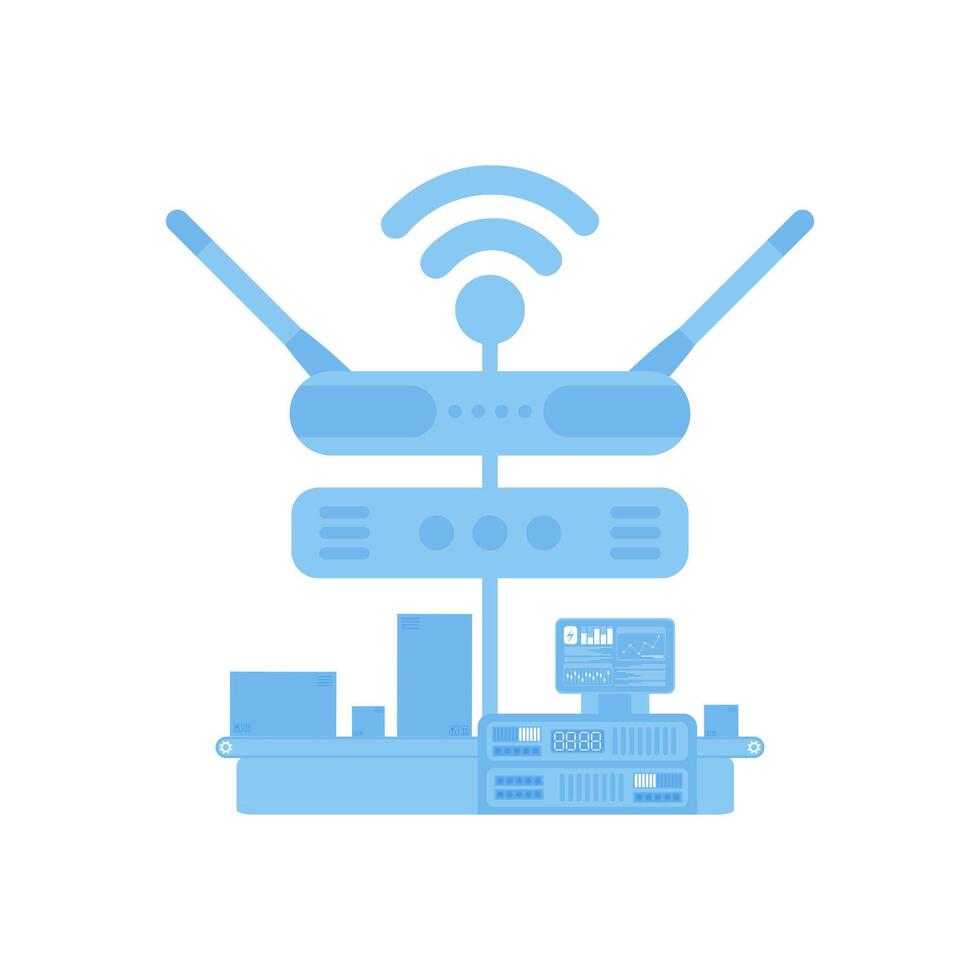 Automatic conveyor line connected to the Internet. IOT and automation concept. Isolated. Vector. vector