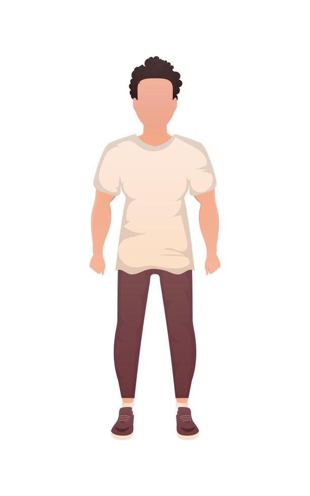 A man of strong physique stands in full growth. Isolated. Cartoon style. vector