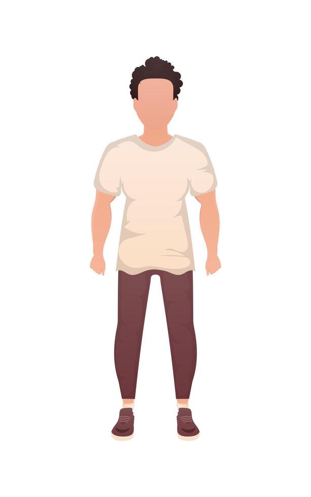 A man of strong physique stands in full growth. Isolated. Cartoon style. vector