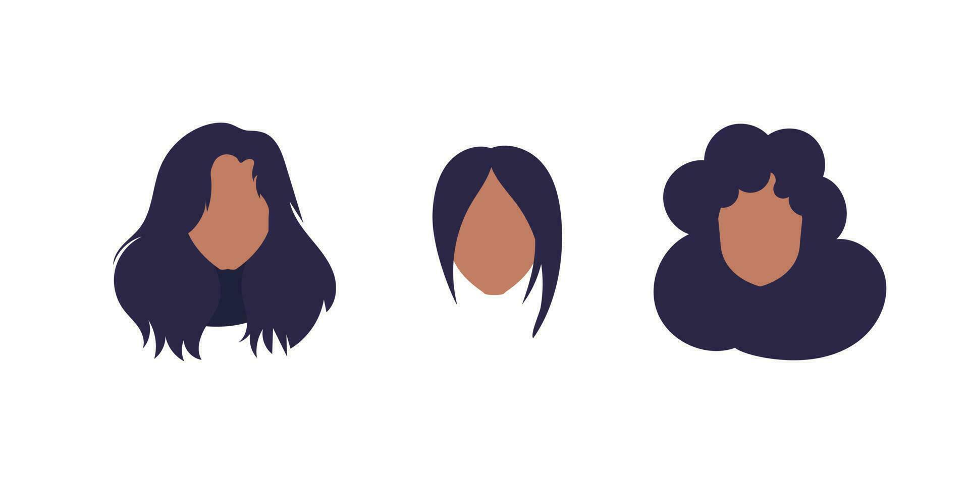un conjunto de caras de muchachas de africano americano apariencia. aislado. vector. vector