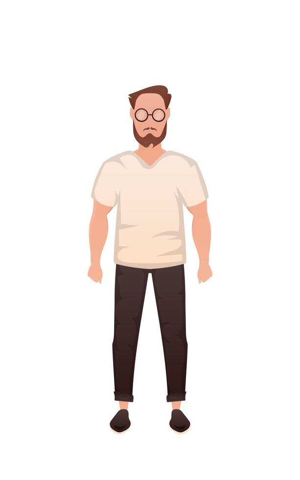 The guy of an athletic build stands in full growth. Isolated. Cartoon style. vector