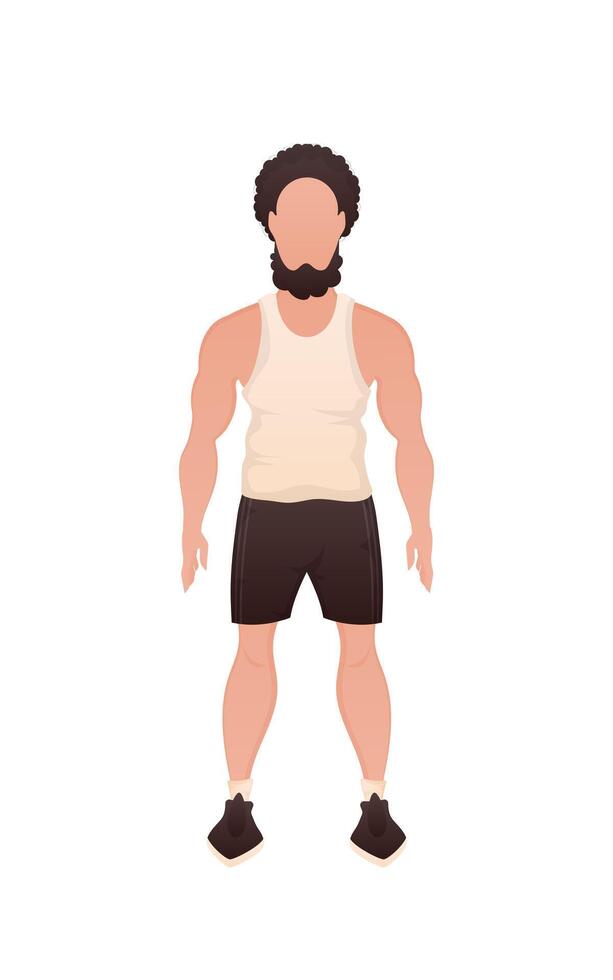 Handsome man of strong physique in full growth. Isolated. Cartoon style. vector