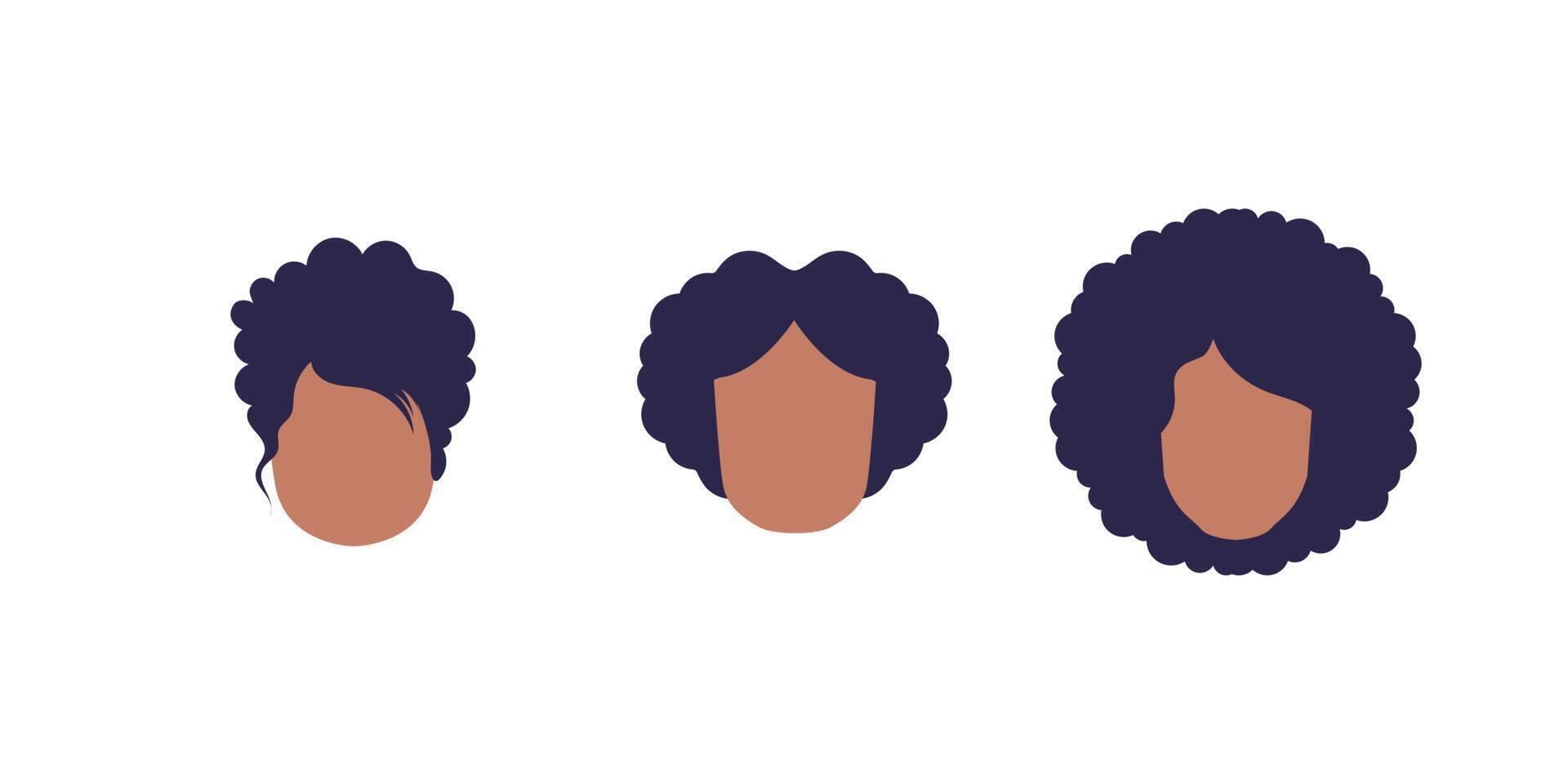 A set of faces of girls of African American appearance. Isolated on white background. Vector. vector