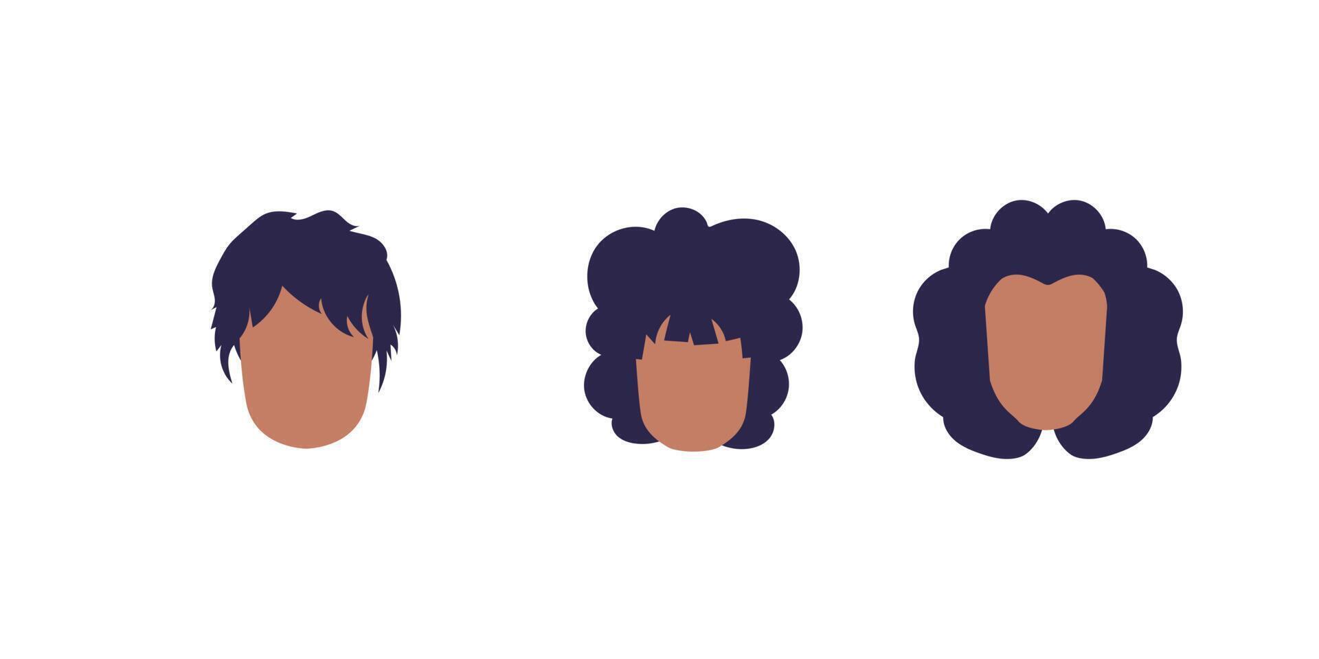 A set of faces of girls of African American appearance. Isolated. Vector illustration.