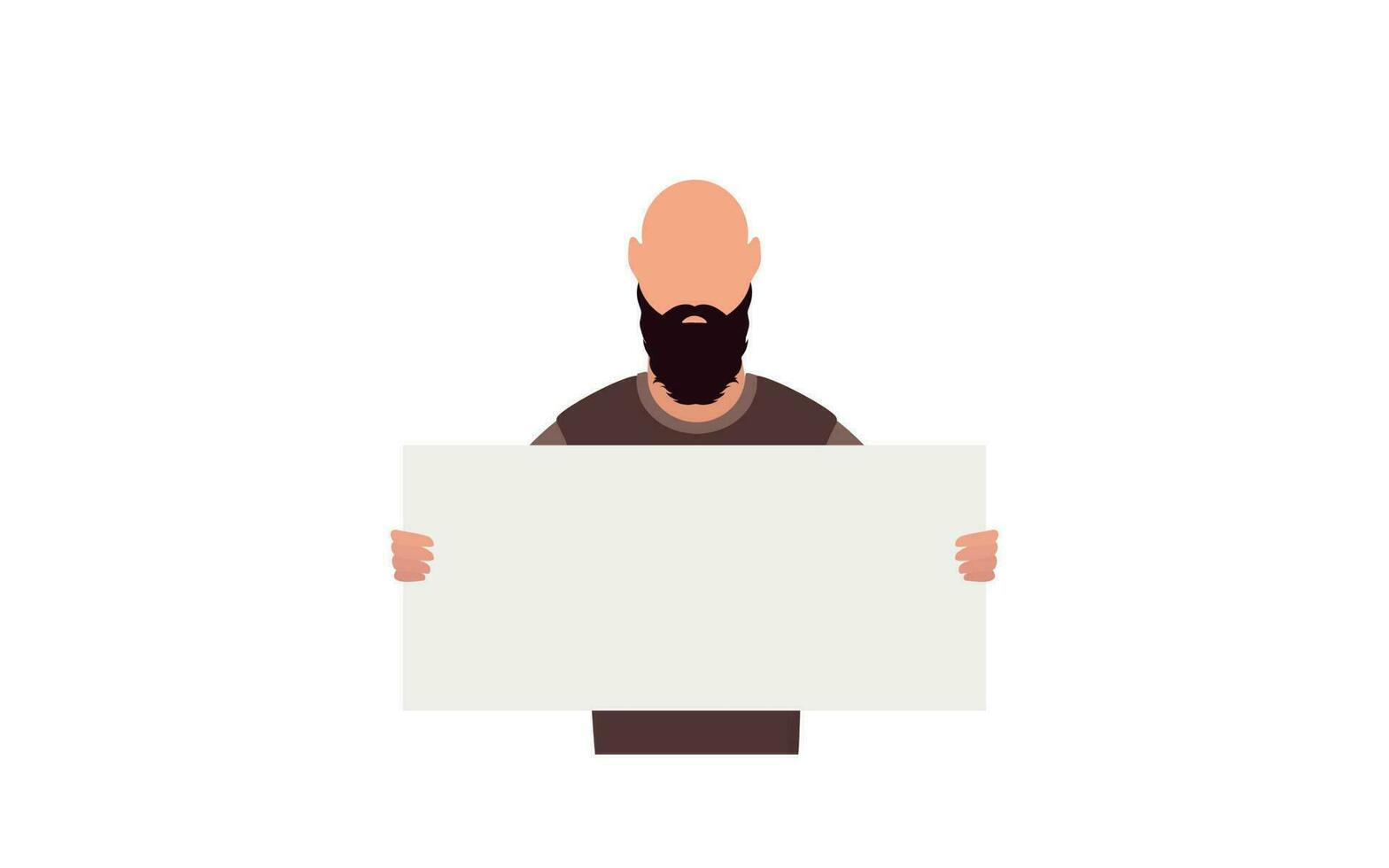 A man with a blank banner in his hands. Protest concept. Vector illustration.