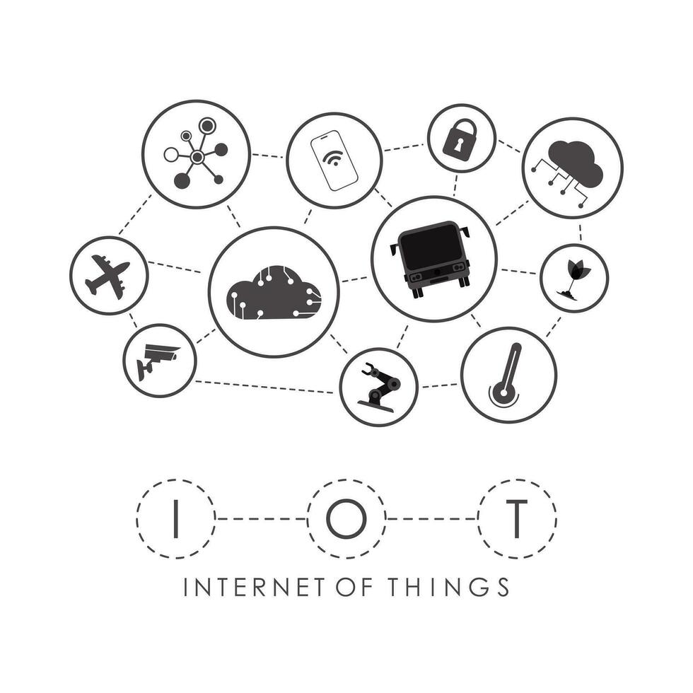 Internet of things and automation concept. A set of icons connected to each other in one Internet network. Good for presentations. Vector illustration.