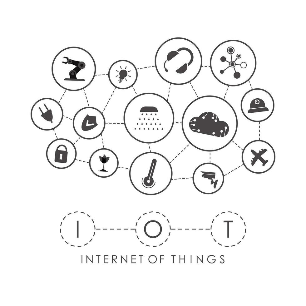 IoT concept. A set of icons connected to each other in one Internet network. Good for websites and presentations. Vector illustration.