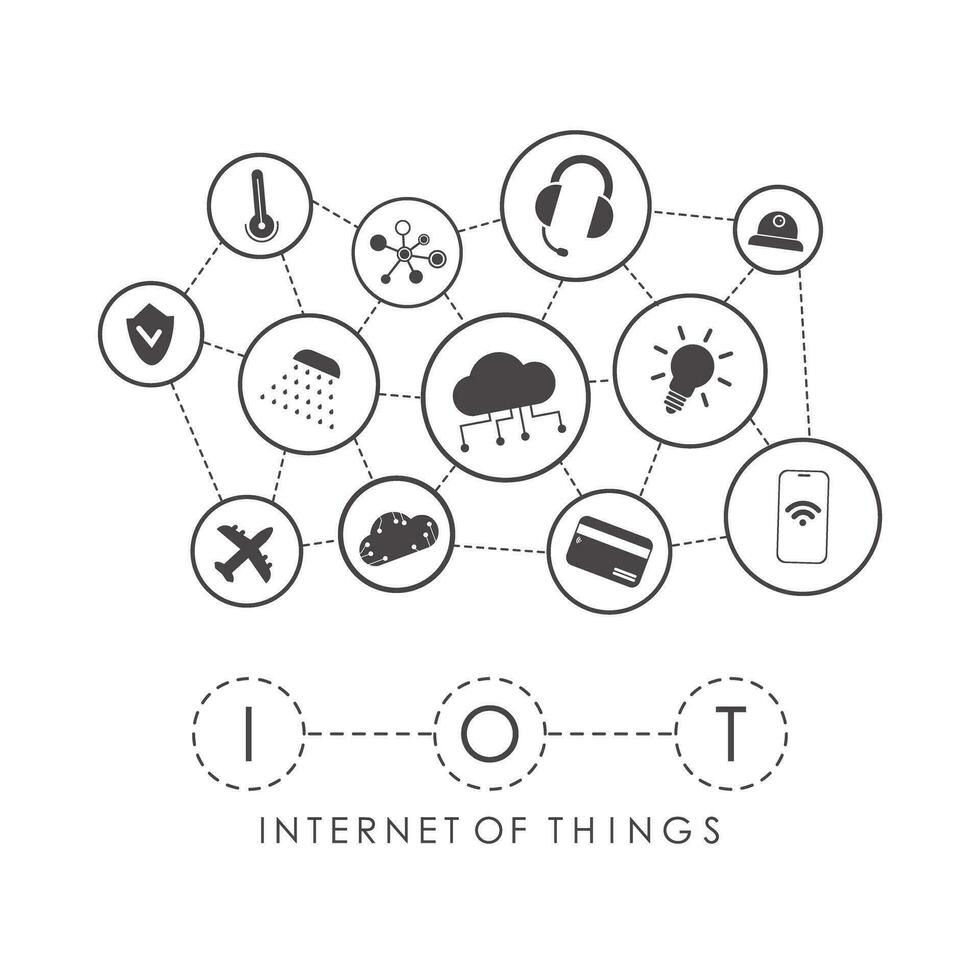 Internet of things concept. A set of icons connected to each other in one Internet network. Good for websites and presentations. Vector illustration.