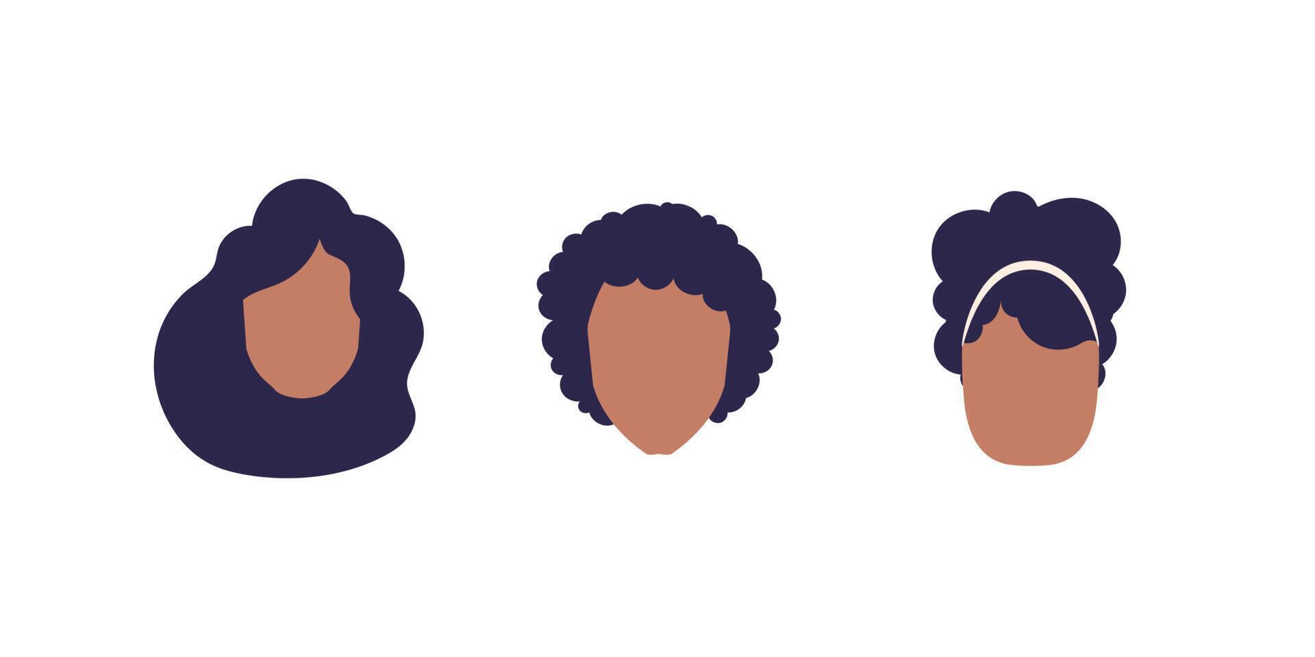A set of faces of girls of African American appearance. Isolated on white background. illustration. vector