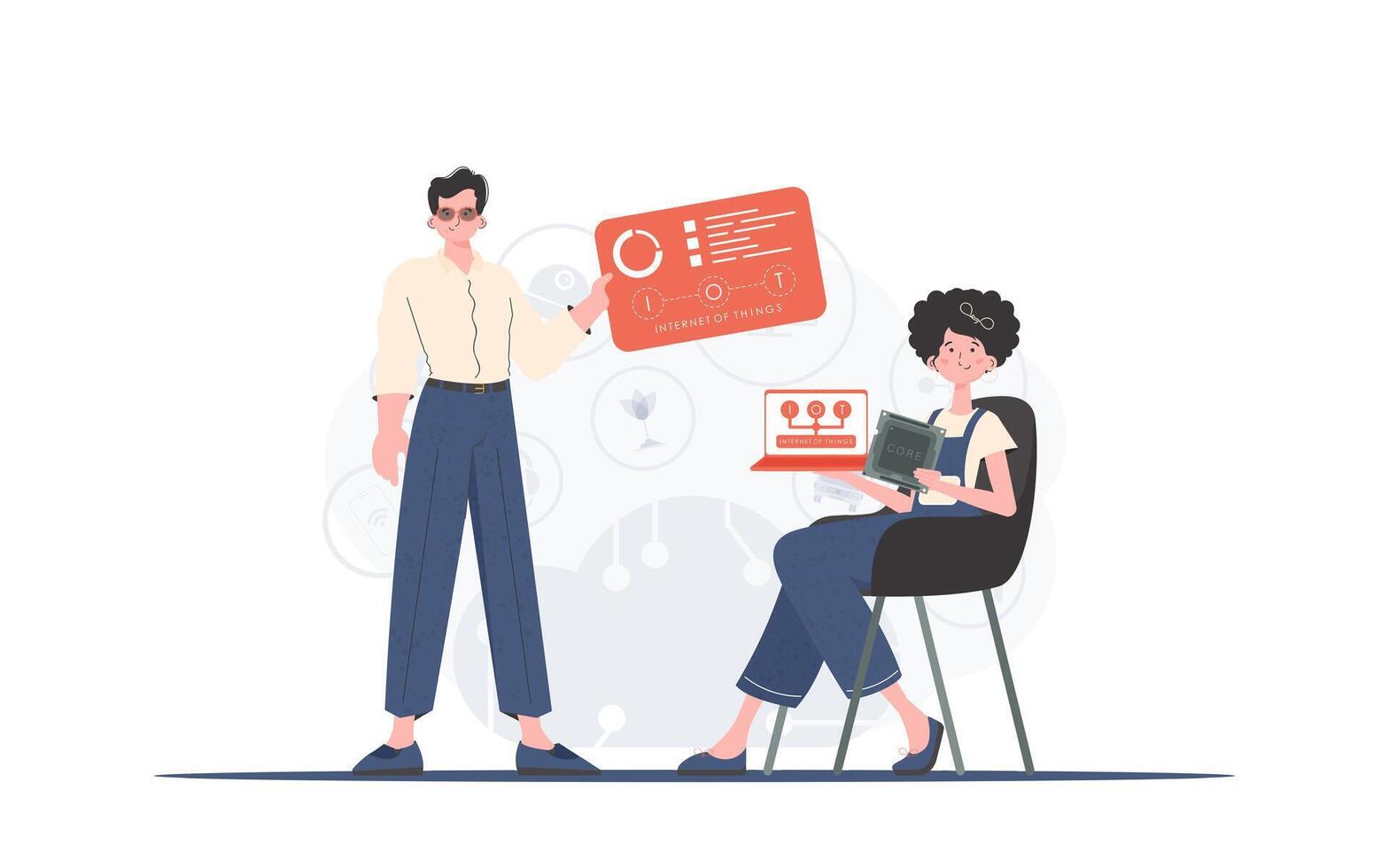Internet of Things Team. IOT and automation concept. Good for presentations and websites. Trendy flat style. Vector. vector