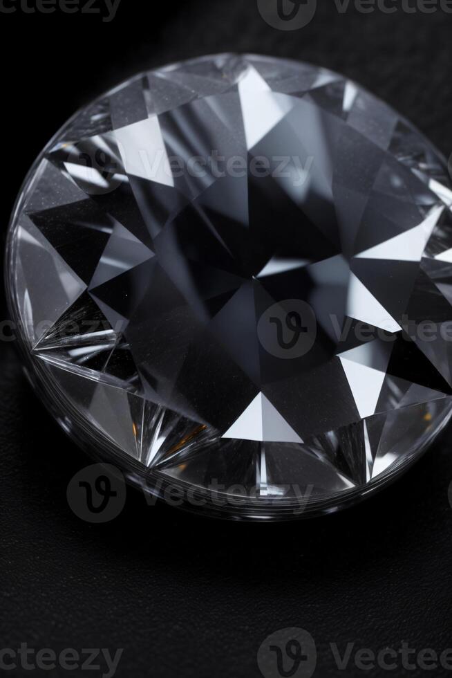 A Close Up Of A Diamond On A Black Surface. AI Generated photo