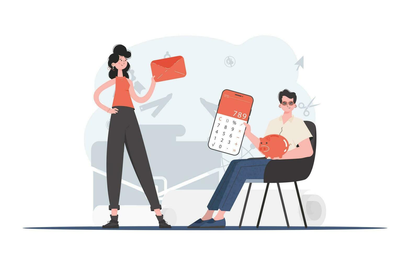 A man and a woman are counting money. Cash contribution. Element for presentation. vector