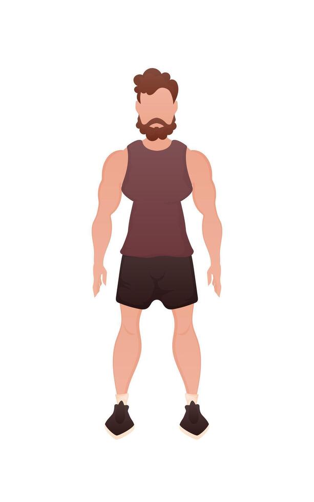 A strong man stands to his full height. Isolated. Cartoon style. vector