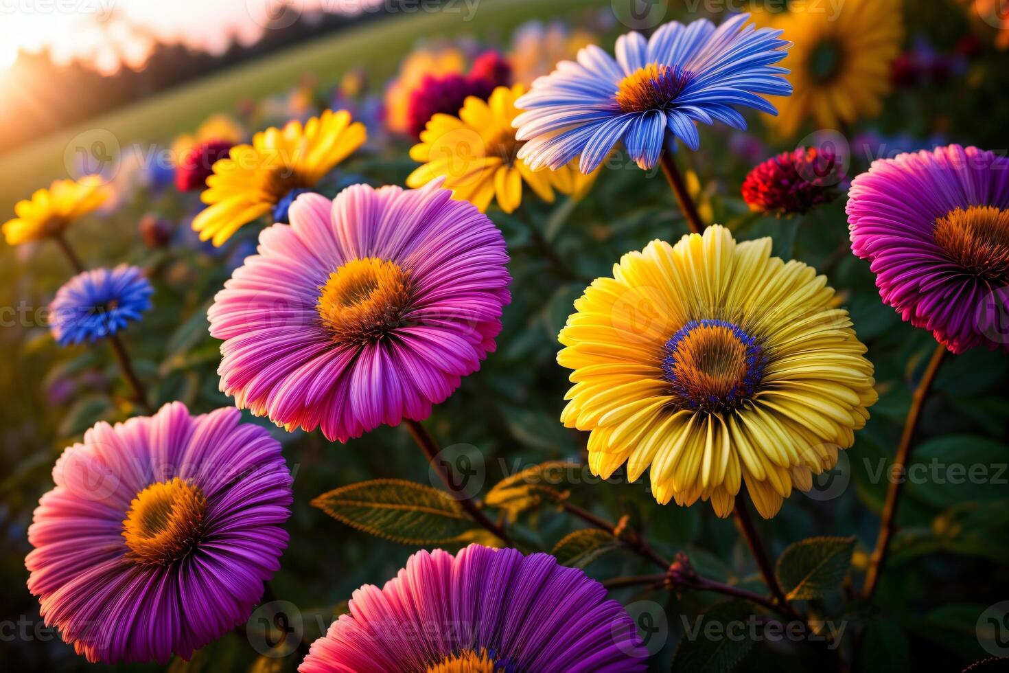 A Field Filled With Lots Of Colorful Flowers. photo