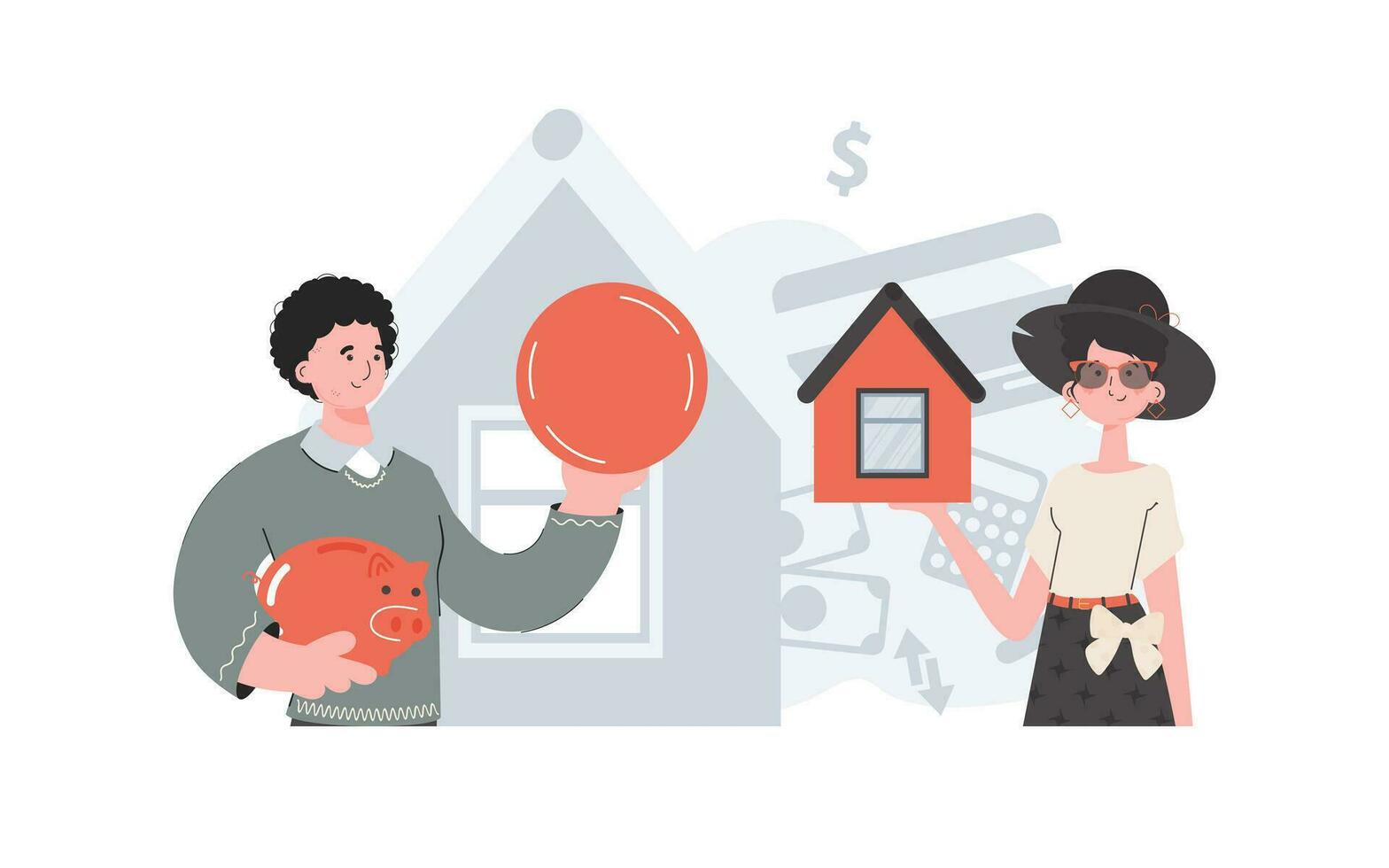 The family buys a house. Real estate purchase concept. People are depicted to the waist. Trend vector illustration.