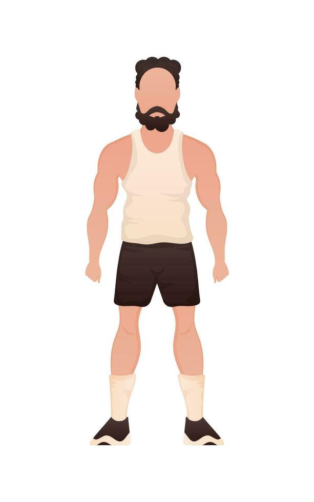 Sports guy is standing. Isolated. Cartoon style. vector