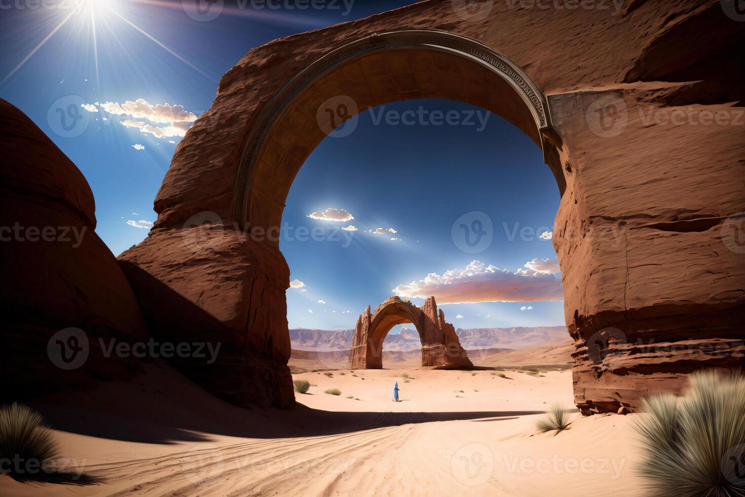 A Large Arch In The Middle Of A Desert. photo