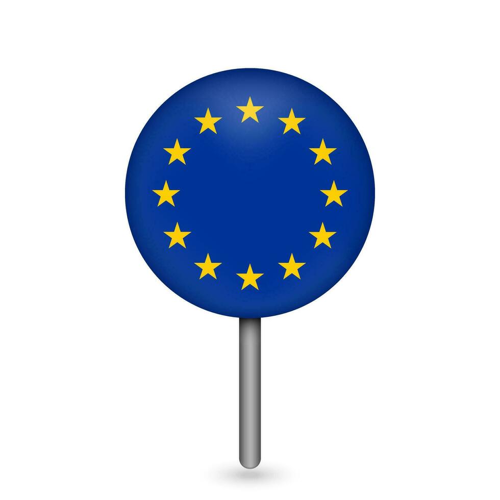 Map pointer with contry European Union. European Union flag. Vector illustration.