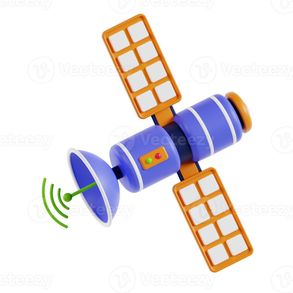 satellit 3d ikon. global nätverk kommunikation abstrakt begrepp. 3d modell av ett artificiell satellit av de jord png
