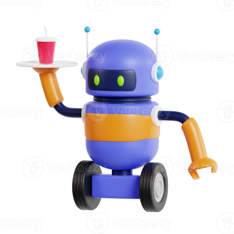 3d robot works as a waiter, serving customers with precision and efficiency png