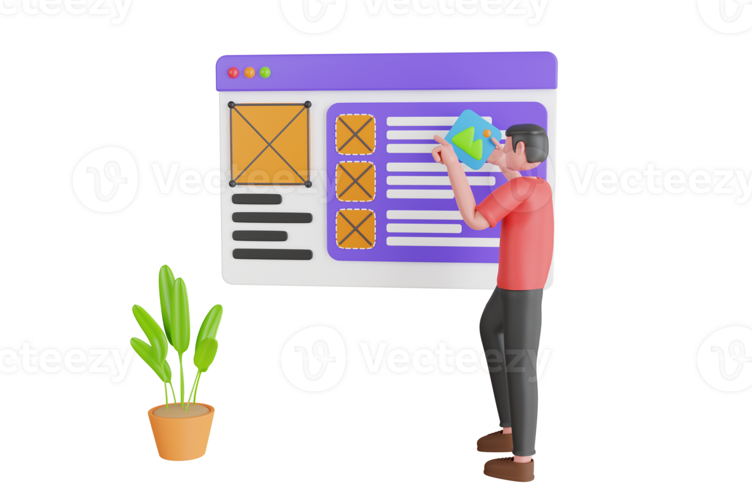 web design 3d illustration. website page development. Template landing page for website png