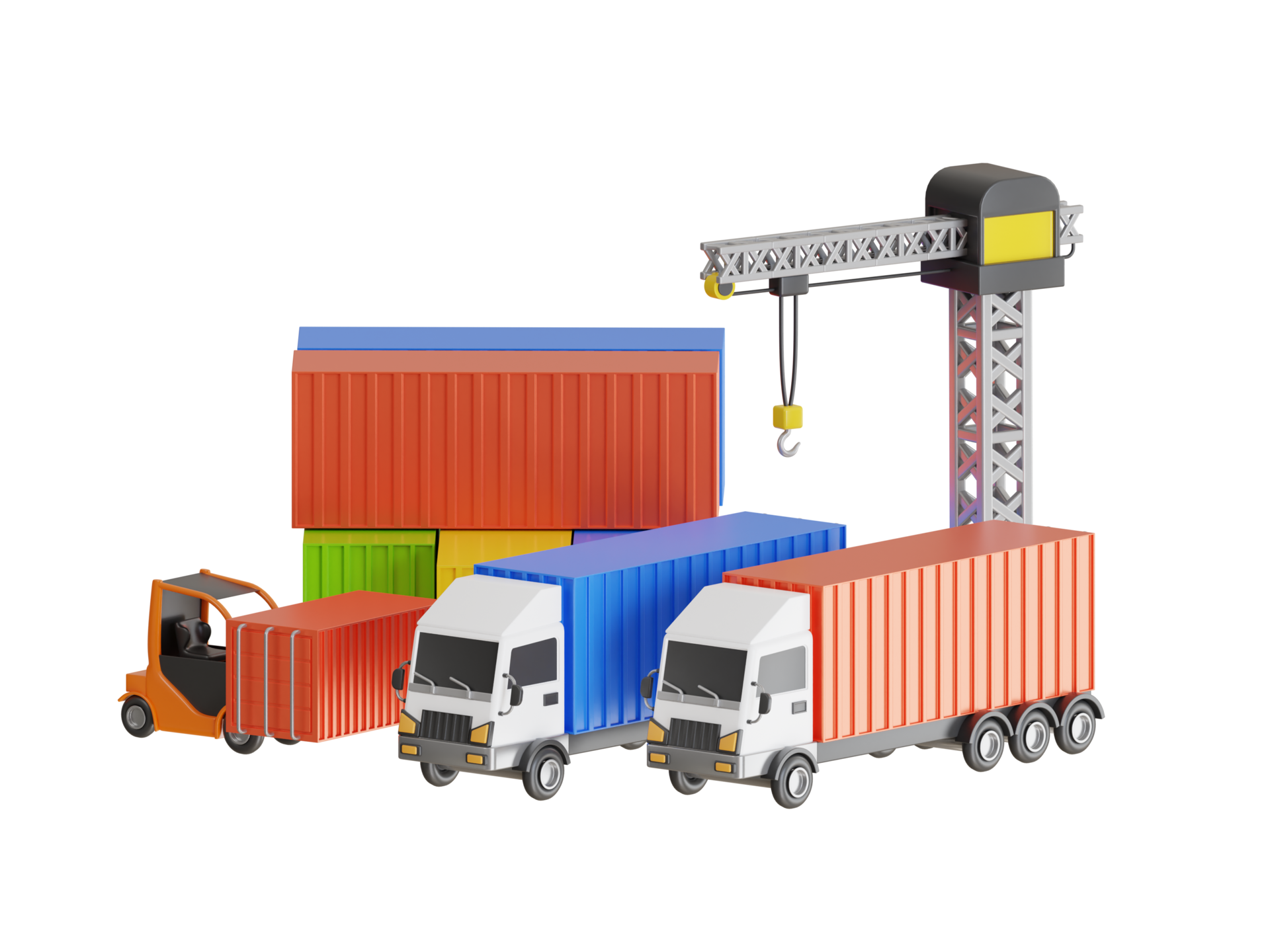 3D Forklift handling container box loading at the Docks with Truck