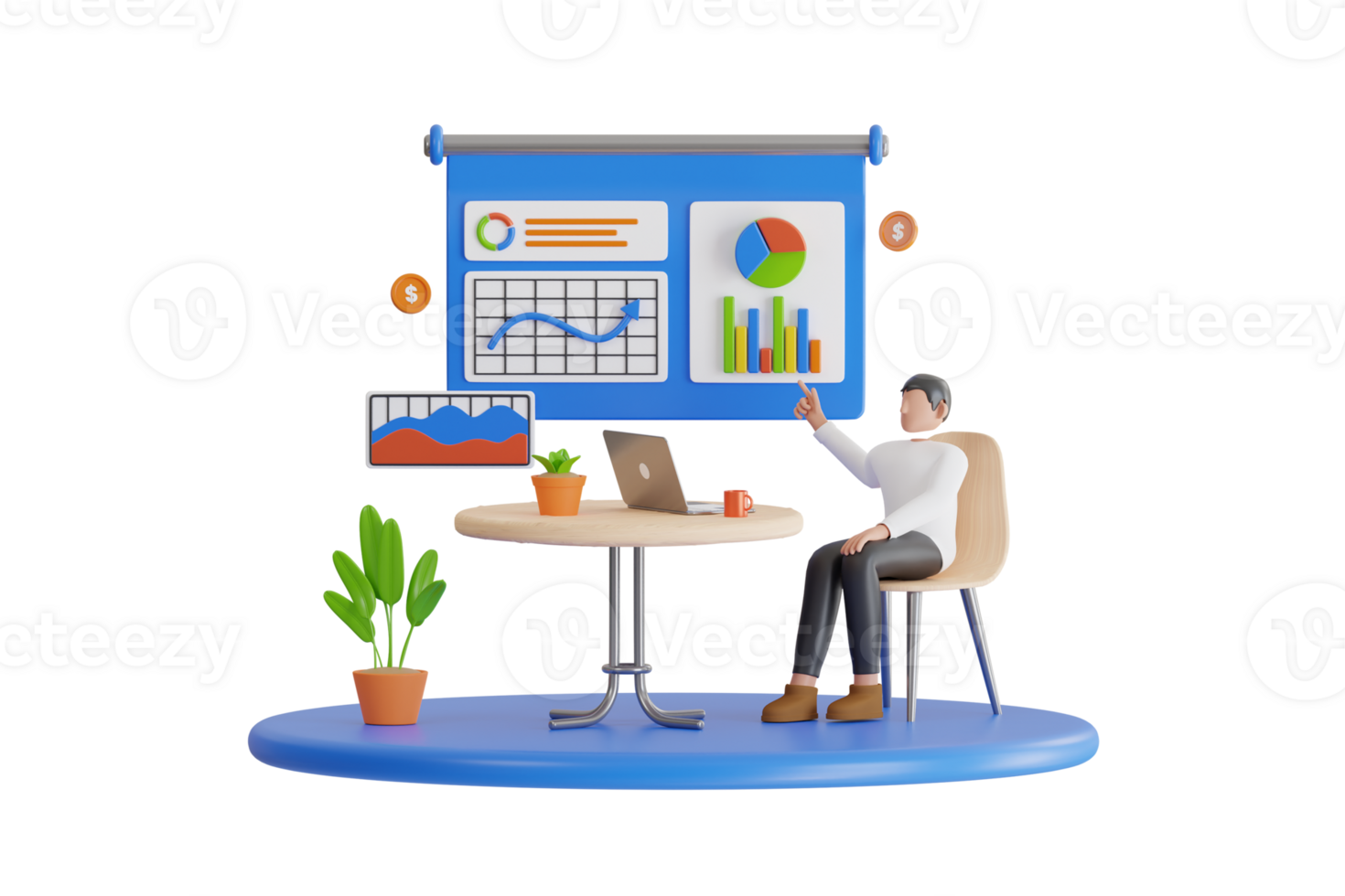 3D Illustration of Professional Business Analyst, Auditing and Financial Analysis. Graphic and audit documentation, economic analysis financial budget png