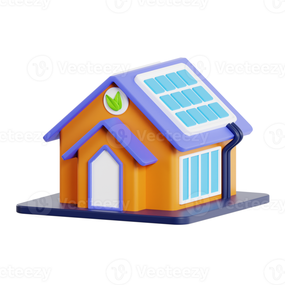 solar painel casa 3d ícone. solar painéis em a cobertura do a moderno casa. limpar \ limpo energia casa solar painéis png