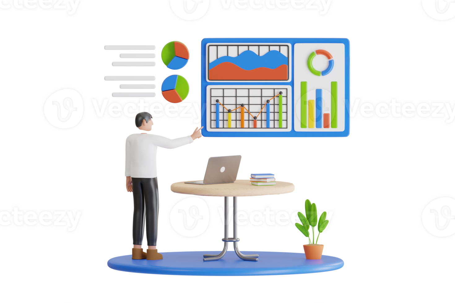 3D Illustration of Professional Business Analyst, Auditing and Financial Analysis.  Tools for data analysis, statistical or financial analytics. png