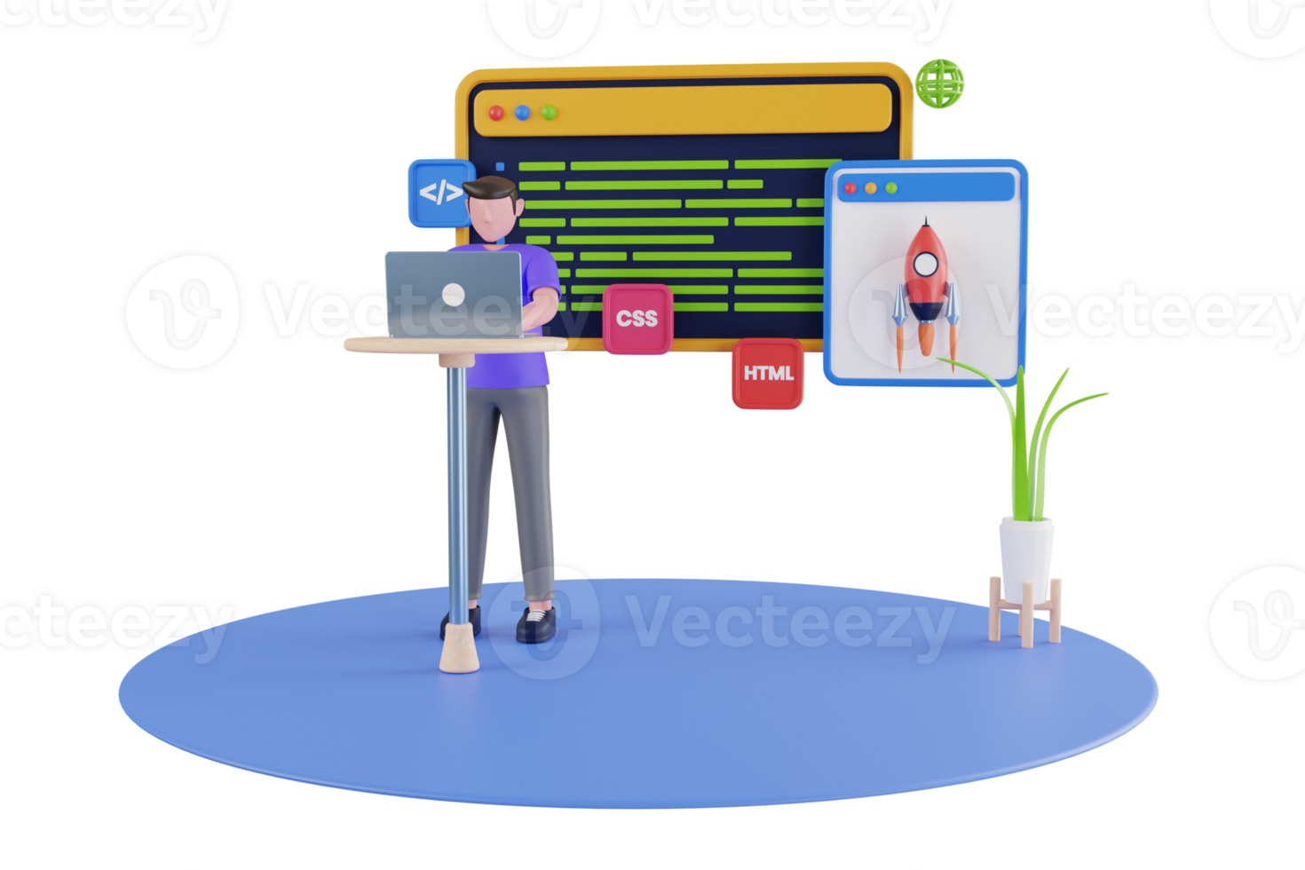 3d illustration av webb utveckling. programmering Kompetens för hemsida och mobil hemsida. programmerare skriver manus png