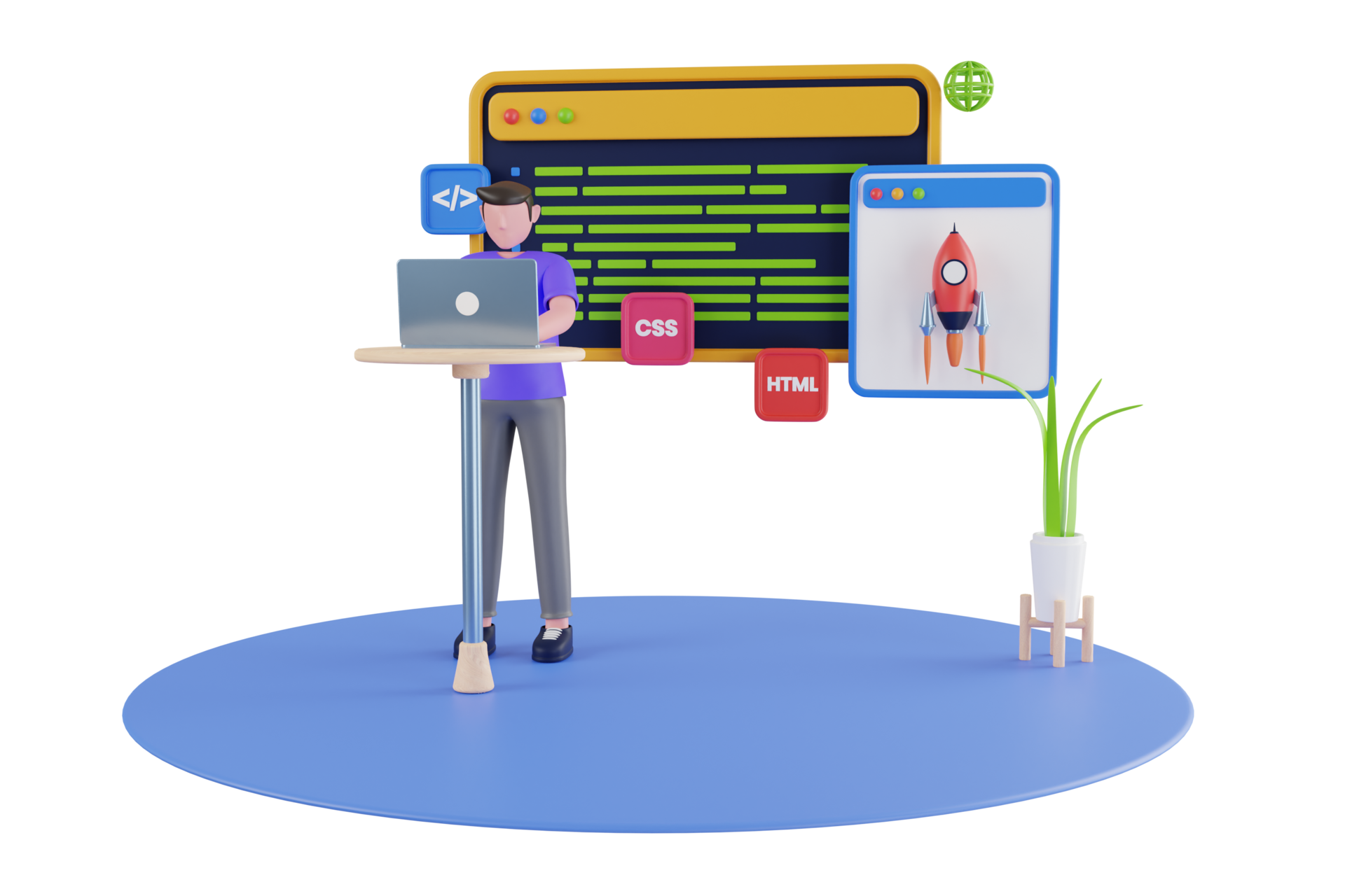 3D Illustration of Web development. Programming Skills for website and ...