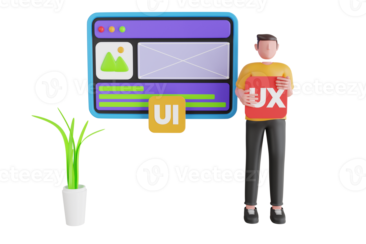 3D Web designer, programmer or freelancer work on web and ui application development usability.UI and UX designers creating functional web interface design for websites png