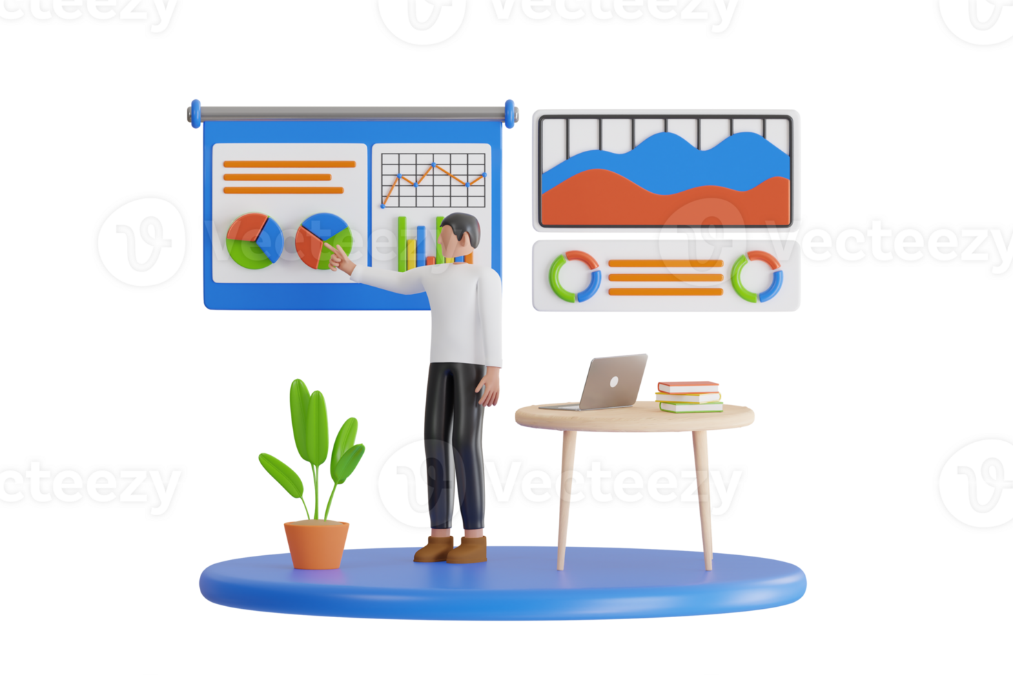 3D Illustration of Professional Business Analyst, Auditing and Financial Analysis. Data analytics, dashboard and business finance report png