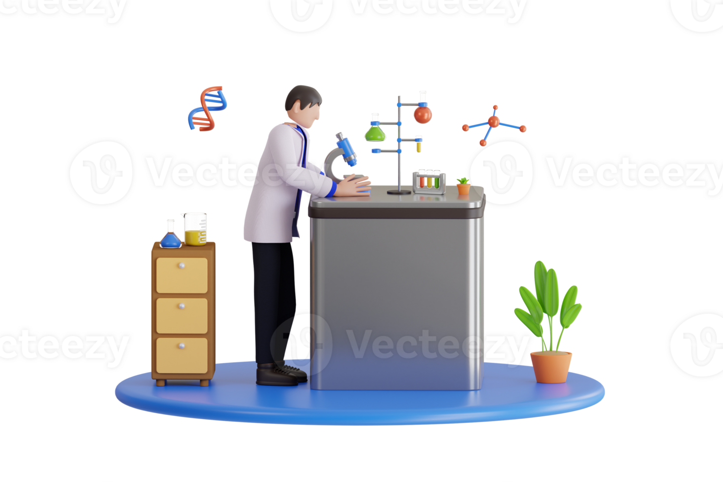 3d illustration of scientist doing research in laboratory . experimental test in laboratory png