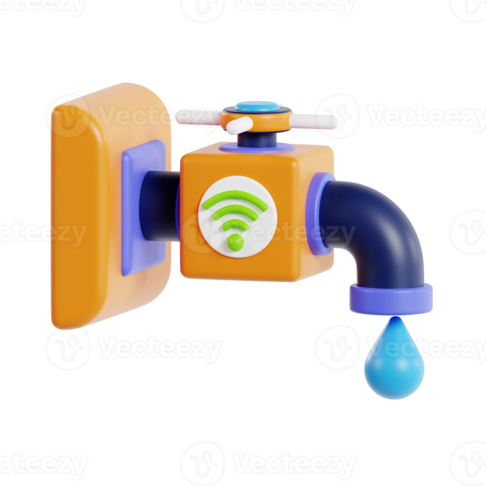 Smart water tap system 3d icon. Internet of things concept with wireless connection png