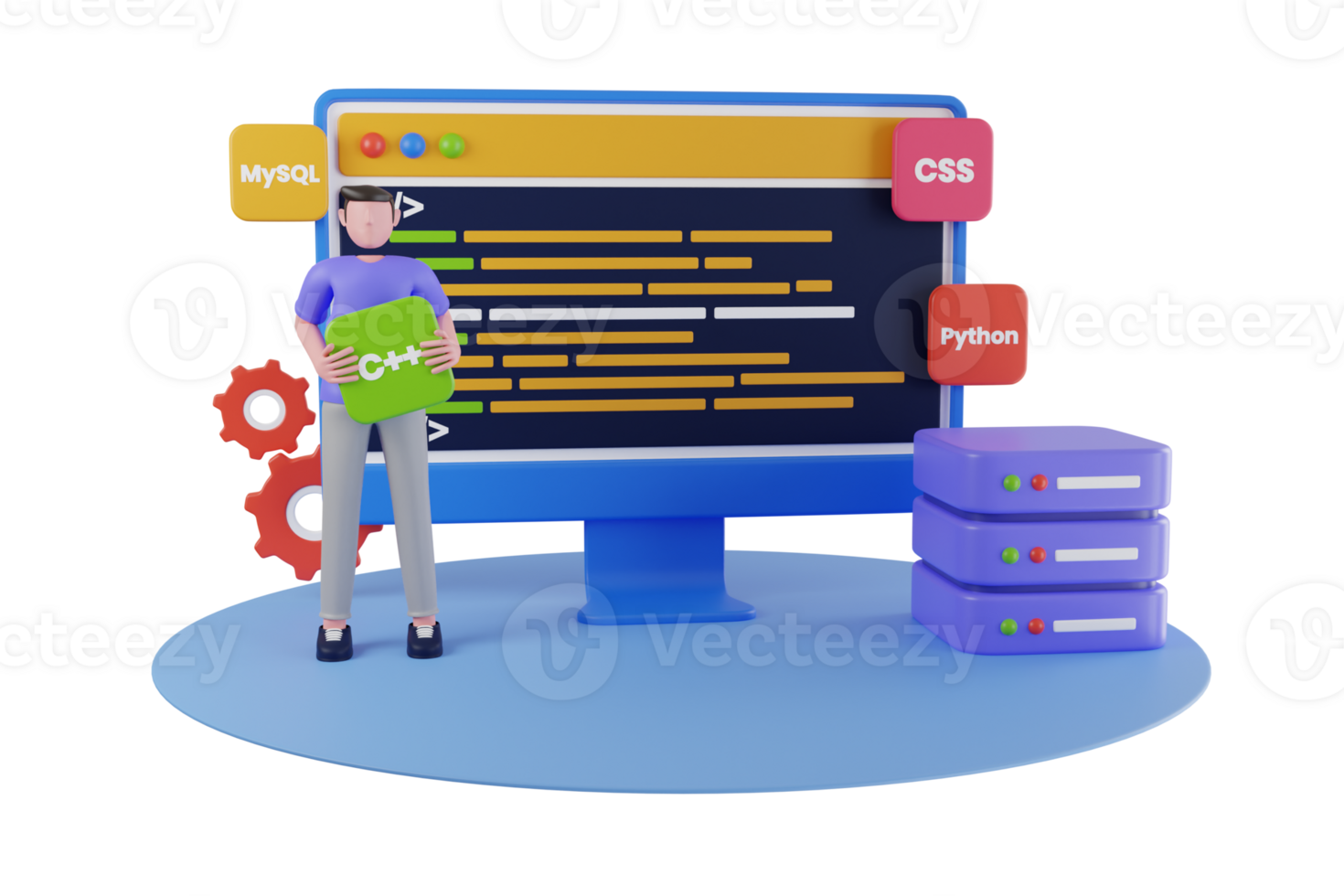 Back end development concept with coding and programming. 3d illustration png