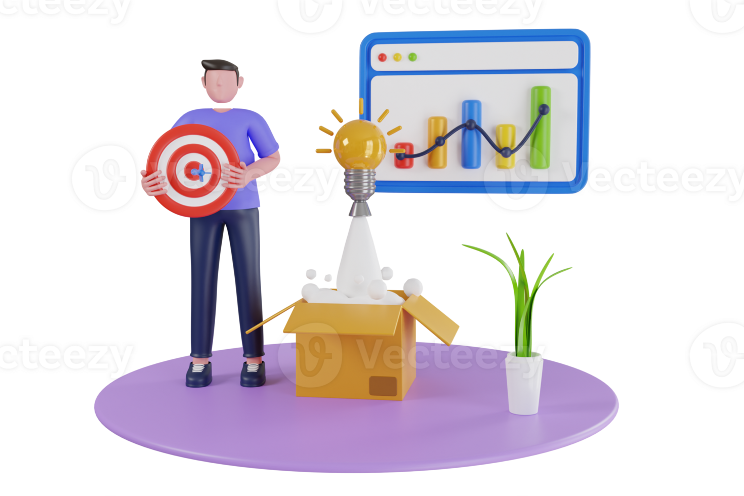 Business idea, plan strategy and solution concept. 3d illustration of new idea, thinking, innovation, creative idea for project, start up. png