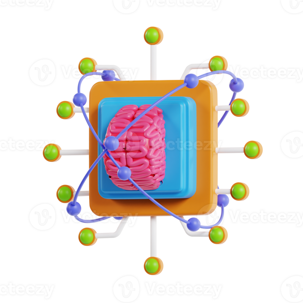 3d hjärna med ai chip ikon. 3d illustration av artificiell intelligens, hjärna, chip, teknologi png