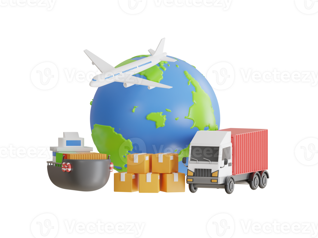 logistics system and transport services to Worldwide. Worldwide logistics, international delivery service. 3D Illustration png