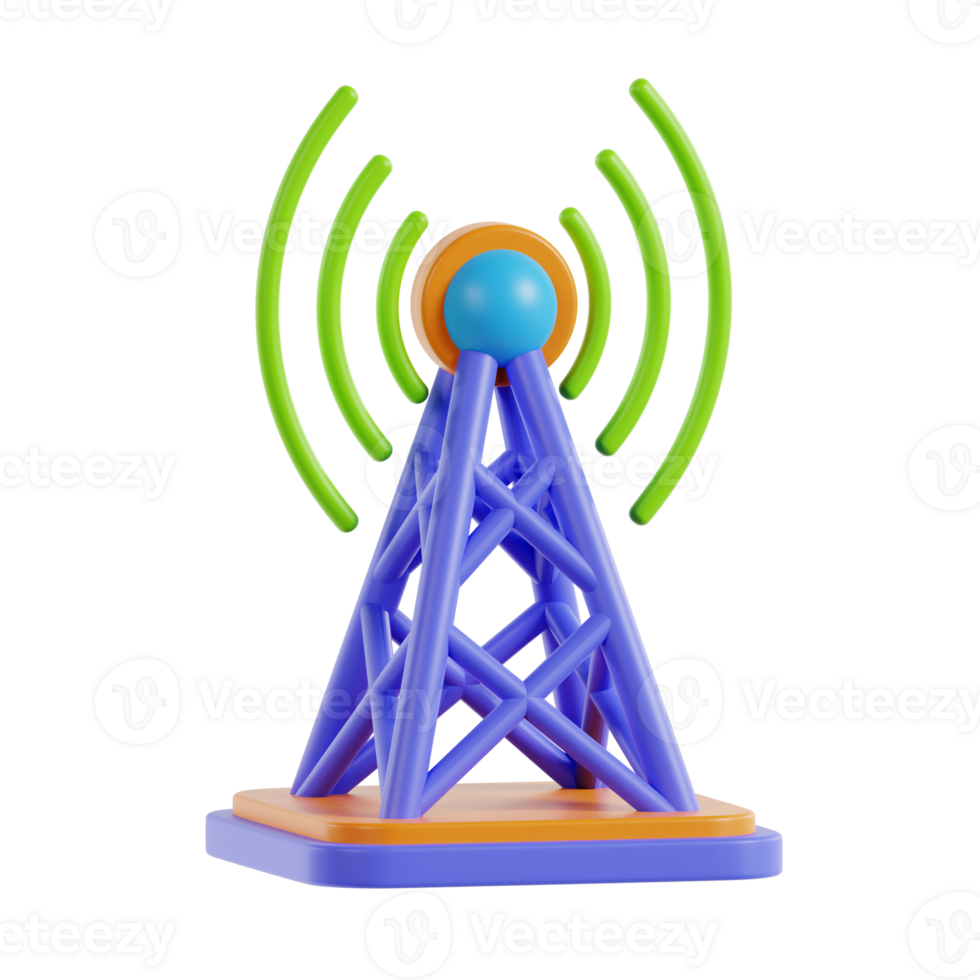 wireless tower 3d icon. Communication tower 3d icon for transmitting network signal. Signal Tower 3d icon. png