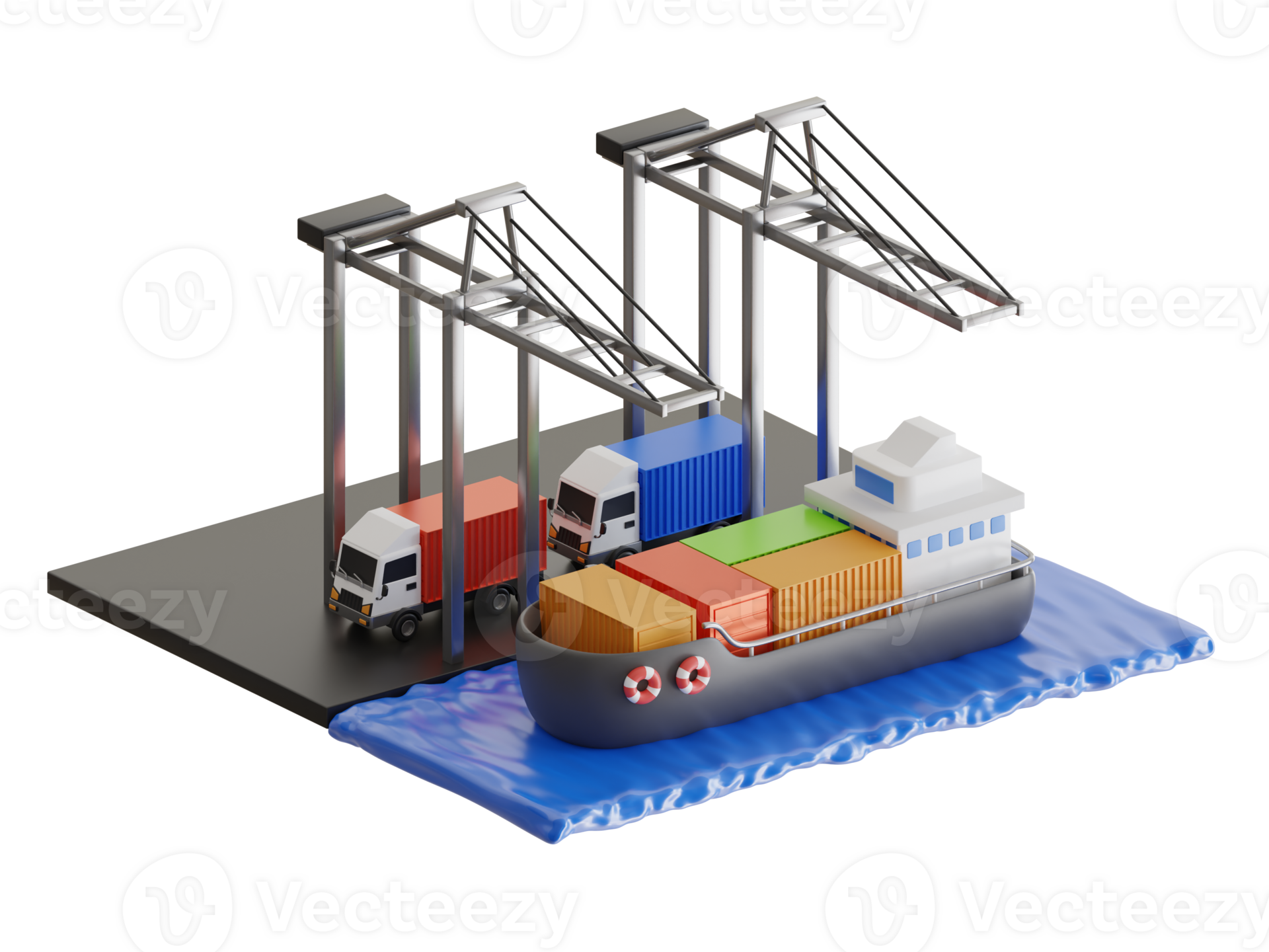 3D Logistics distribution of containers cargo freight ships. Logistics